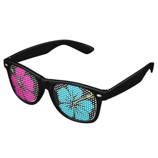 Hawaï Tropische Hibiscusbloem (Luau, poolfeest) Retro Zonnebril (Gekanteld)