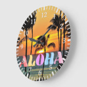 Hawaï tropische oceaan palmboom zonsondergang grote klok (Hoek)