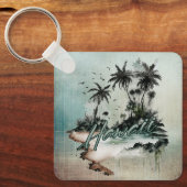 Hawaï tropische palmboom eiland sleutelhanger (Voorkant)