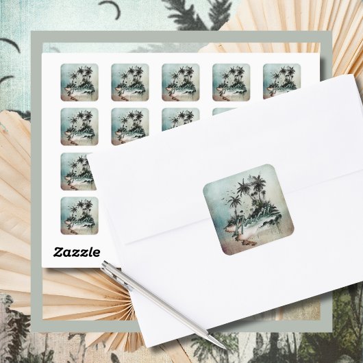 Hawaï tropische palmboom eiland vierkante sticker