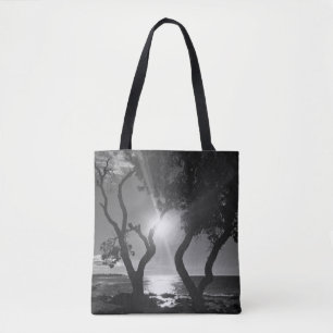 Hawaï Zonnige Bomen Oever Zwart en Wit Foto Tote Bag