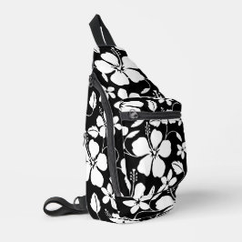HAWAÏAAANSE HULA (HIBISCUS) IN ZWART SLING BAG