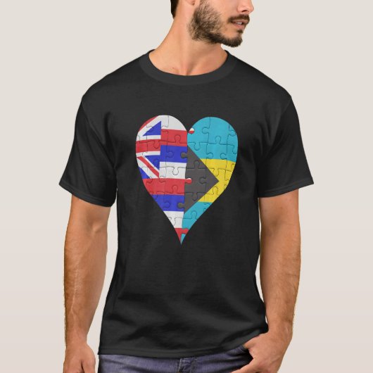 Hawaïaans Bahamaans Vlag Hart T-shirt (Voorkant)
