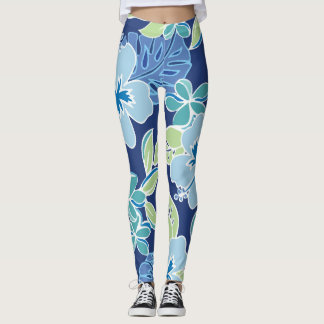 Hawaïaans blauw tropisch gebladerte leggings