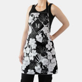 Hawaïaans Bloemen Zwart-wit Tropisch Monogram Schort (Insitu)