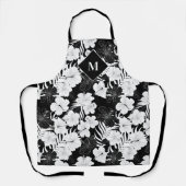 Hawaïaans Bloemen Zwart-wit Tropisch Monogram Schort (Voorkant)