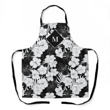 Hawaïaans Bloemen Zwart-wit Tropisch Monogram