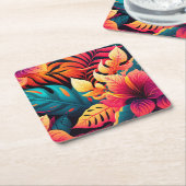 Hawaïaans bloesem helder floreel tropisch patroon kartonnen onderzetters (Schuin)