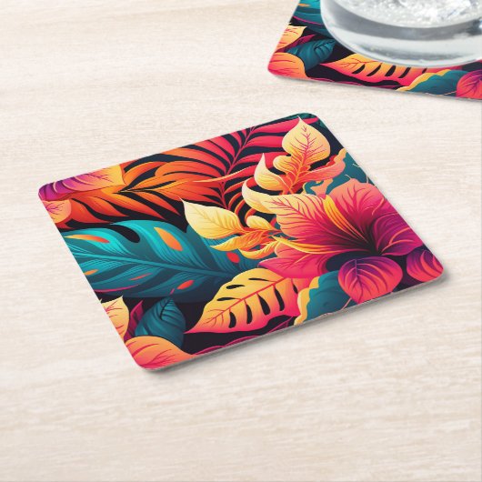 Hawaïaans bloesem helder floreel tropisch patroon kartonnen onderzetters (Schuin)