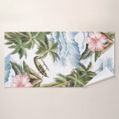 Hawaïaans eiland, palmboom, boot, roze badhanddoek (Badhanddoek)