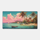 Hawaïaans  eiland, palmboom, boot, roze bureaumat (Voorkant)