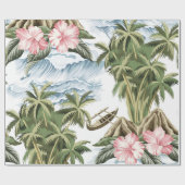 Hawaïaans  eiland, palmboom, boot, roze cadeaupapier (Vlak)