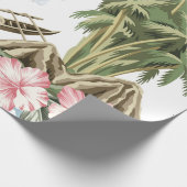 Hawaïaans  eiland, palmboom, boot, roze cadeaupapier (Hoek)