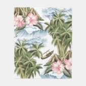 Hawaïaans  eiland, palmboom, boot, roze fleece deken (Voorkant)