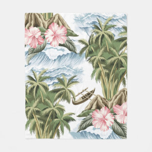 Hawaïaans  eiland, palmboom, boot, roze fleece deken