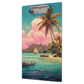 Hawaïaans  eiland, palmboom, boot, roze klembord (Links)