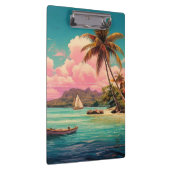 Hawaïaans  eiland, palmboom, boot, roze klembord (Rechts)