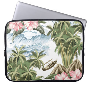 Hawaïaans  eiland, palmboom, boot, roze laptop sleeve
