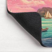 Hawaïaans  eiland, palmboom, boot, roze muismat (Hoek)