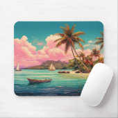 Hawaïaans  eiland, palmboom, boot, roze muismat (Met muis)