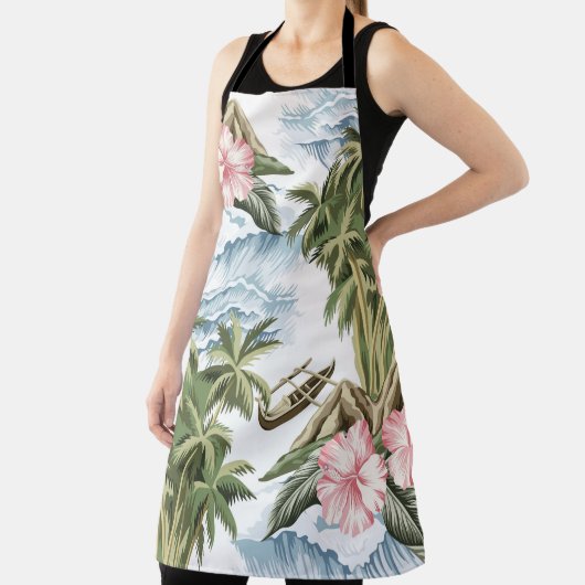 Hawaïaans  eiland, palmboom, boot, roze schort (Insitu)