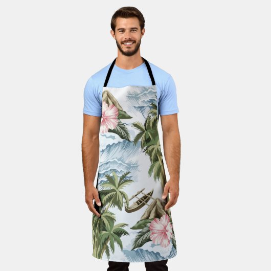 Hawaïaans  eiland, palmboom, boot, roze schort (Gedragen)