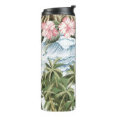 Hawaïaans  eiland, palmboom, boot, roze thermosbeker (Gedraaid links)