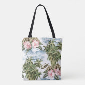 Hawaïaans eiland, palmboom, boot, roze tote bag (Achterkant)