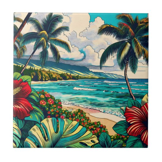 Hawaïaans eiland thema Tegeltje (Voorkant)