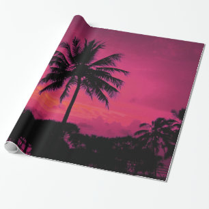 Hawaïaans Exotisch Palmboom Silhouet Cadeaupapier