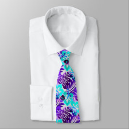 Hawaiaans gebloemd patroon blauw violet stropdas
