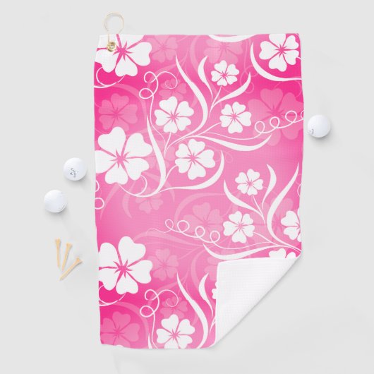 Hawaiaans gebloemd patroon roze wit golfhanddoek (Insitu)