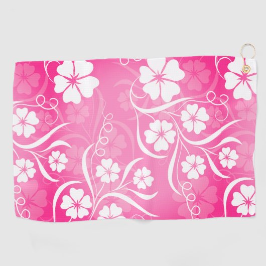 Hawaiaans gebloemd patroon roze wit golfhanddoek (Horizontaal)