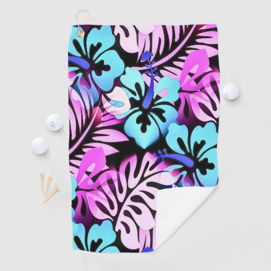 Hawaiaans gebloemd patroon Tropisch roze aqua blau Golfhanddoek (Insitu)