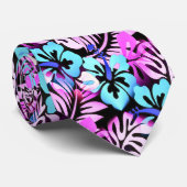 Hawaiaans gebloemd roze aqua blauw stropdas (Opgerold)