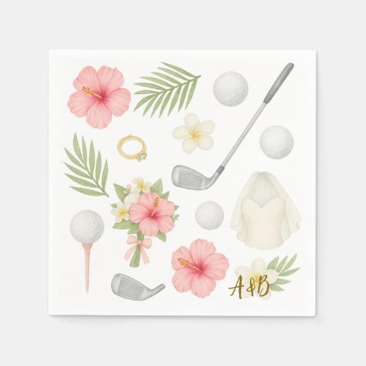 Hawaiaans golf thema trouwdag voor golfers servet (Voorkant)