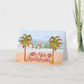 Hawaïaans kerststrand met kleurrijke palmbomen kaart (Voorkant)