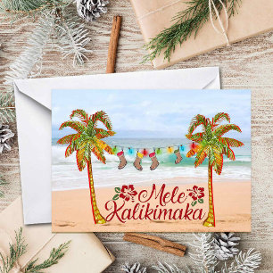 Hawaïaans kerststrand met kleurrijke palmbomen kaart