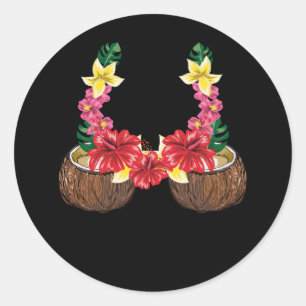 Hawaïaans Kokosnoot BH Shirt Halloween Bloemig Gra Ronde Sticker