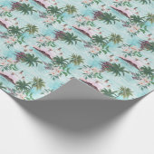 Hawaïaans Landschap Flamingo Waterverf Patroon Cadeaupapier (Hoek)