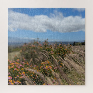 Hawaiaans landschap met wilde bloemen foto legpuzzel
