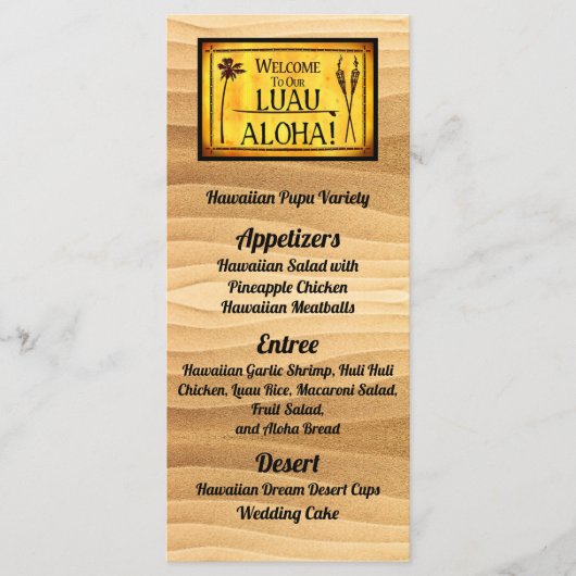 Hawaiaans Luau Bruiloftsmenu Menu (Voorkant)