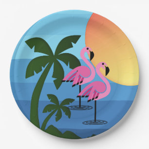 Hawaiaans Luau Feest Flamingo Palmbomen Papieren Bordje