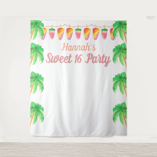 Hawaiaans Luau Feest Tropisch Fotohokje Achtergron Wandkleed (Voorkant)