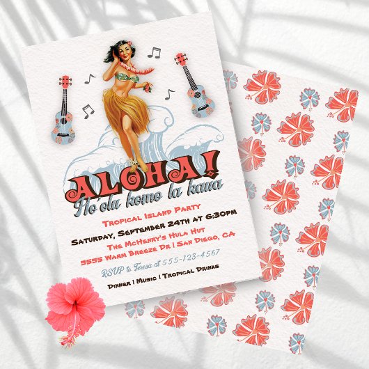 Hawaiaans Luau Retro Hula Meisje Feestje Kaart
