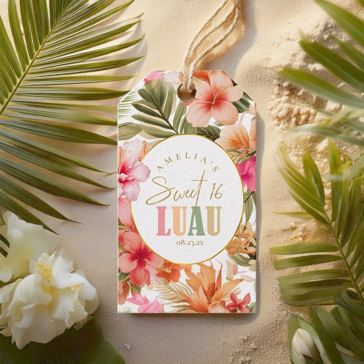Hawaiaans Luau Sweet Sixteen Bloemenpatroon ID1092 Cadeaulabel