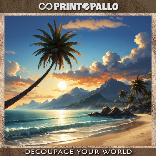 Hawaiaans palmstrand bij zonsondergang tissuepapier