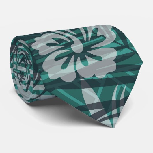 Hawaïaans patroon met Hibiscus bloem palmbladeren Stropdas (Opgerold)