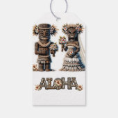 Hawaïaans Polynesisch Tiki Bruid en bruidegom Brui Cadeaulabel (Achterkant)