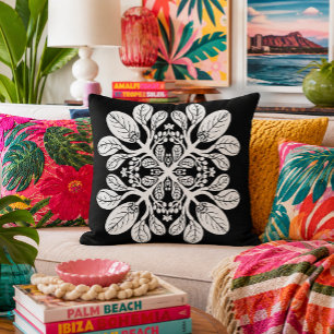 Hawaiaans quilt Naupaka ontwerp Wit  Kussen